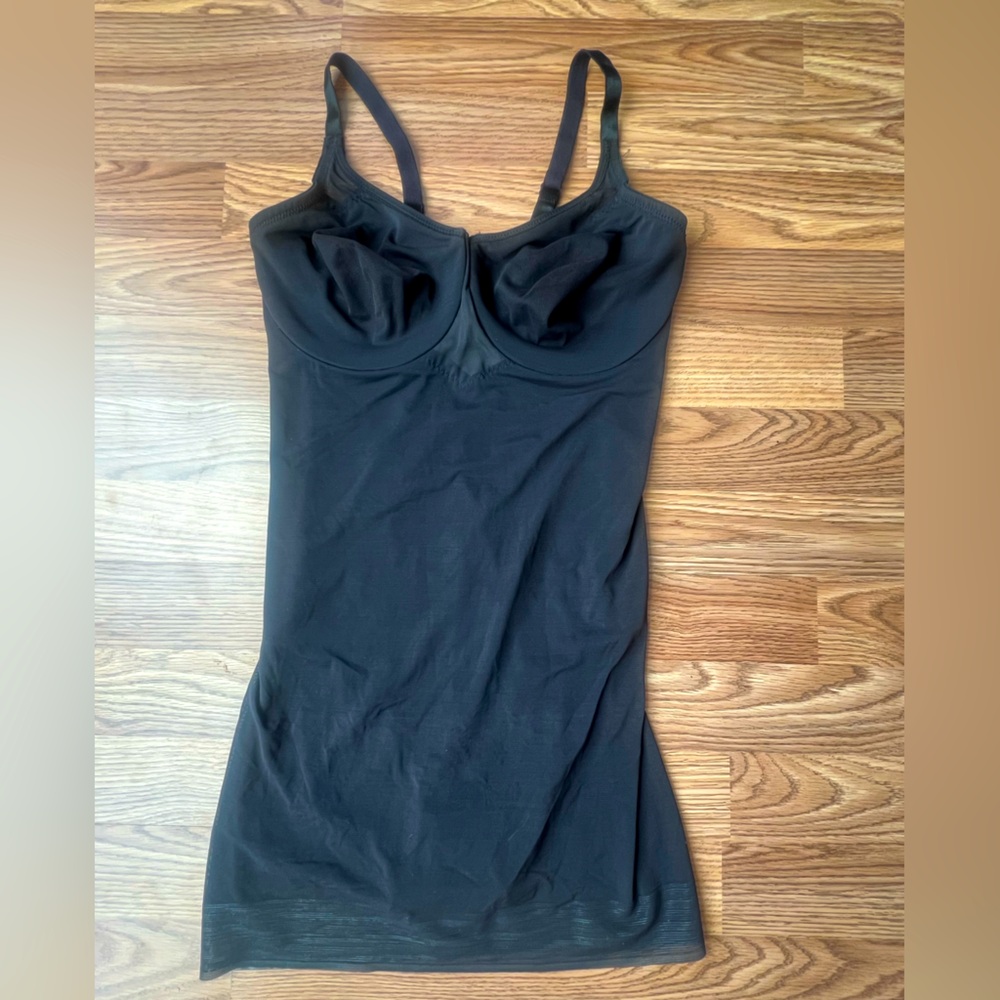 Miracle Suit Black Sheer Shaping Cami Bodysuit Snap Crotch womens 38D